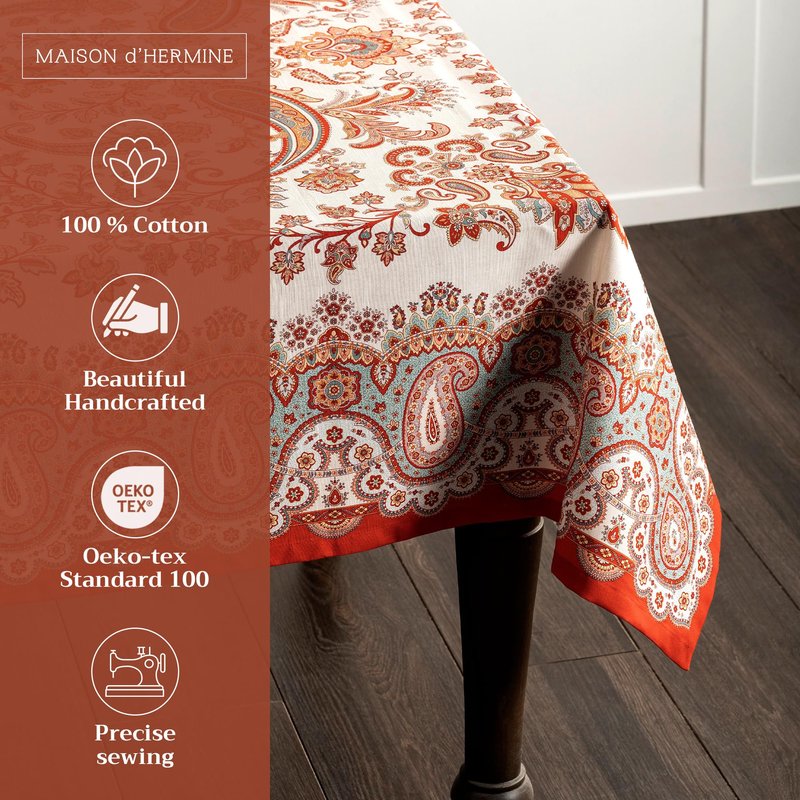 Maison d' Hermine Table Cloth Rectangle Table 100% Cotton 60 x 108 Inches Fall Tablecloth Reusable Everyday Use for Thanksgiving Christmas Decorations Dining Farmhouse Party (Cachemire)