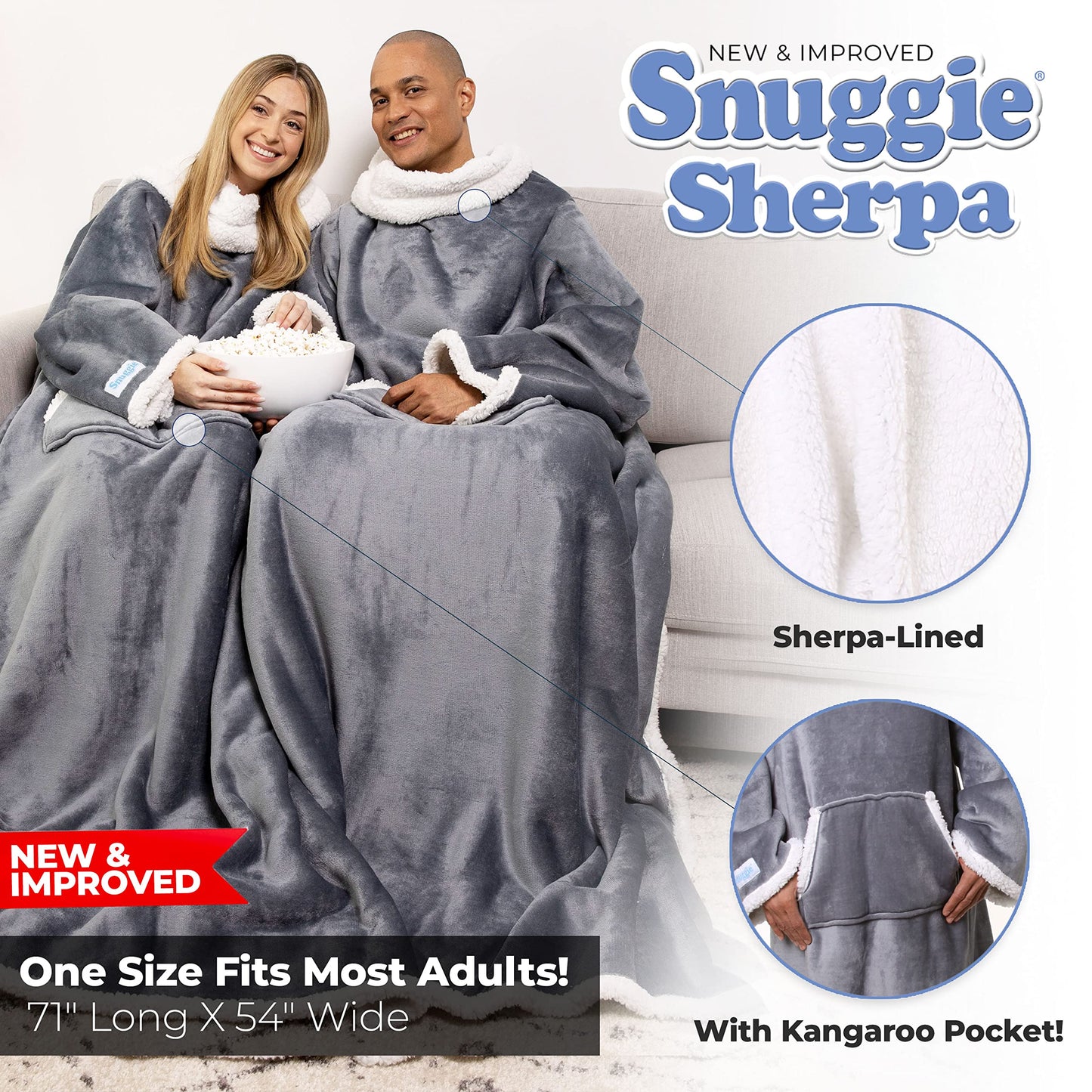 Snuggie Sherpa The Original Wearable Blanket With Sleeves For Adults| Functional Warm & Cozy Super Soft Charcoal