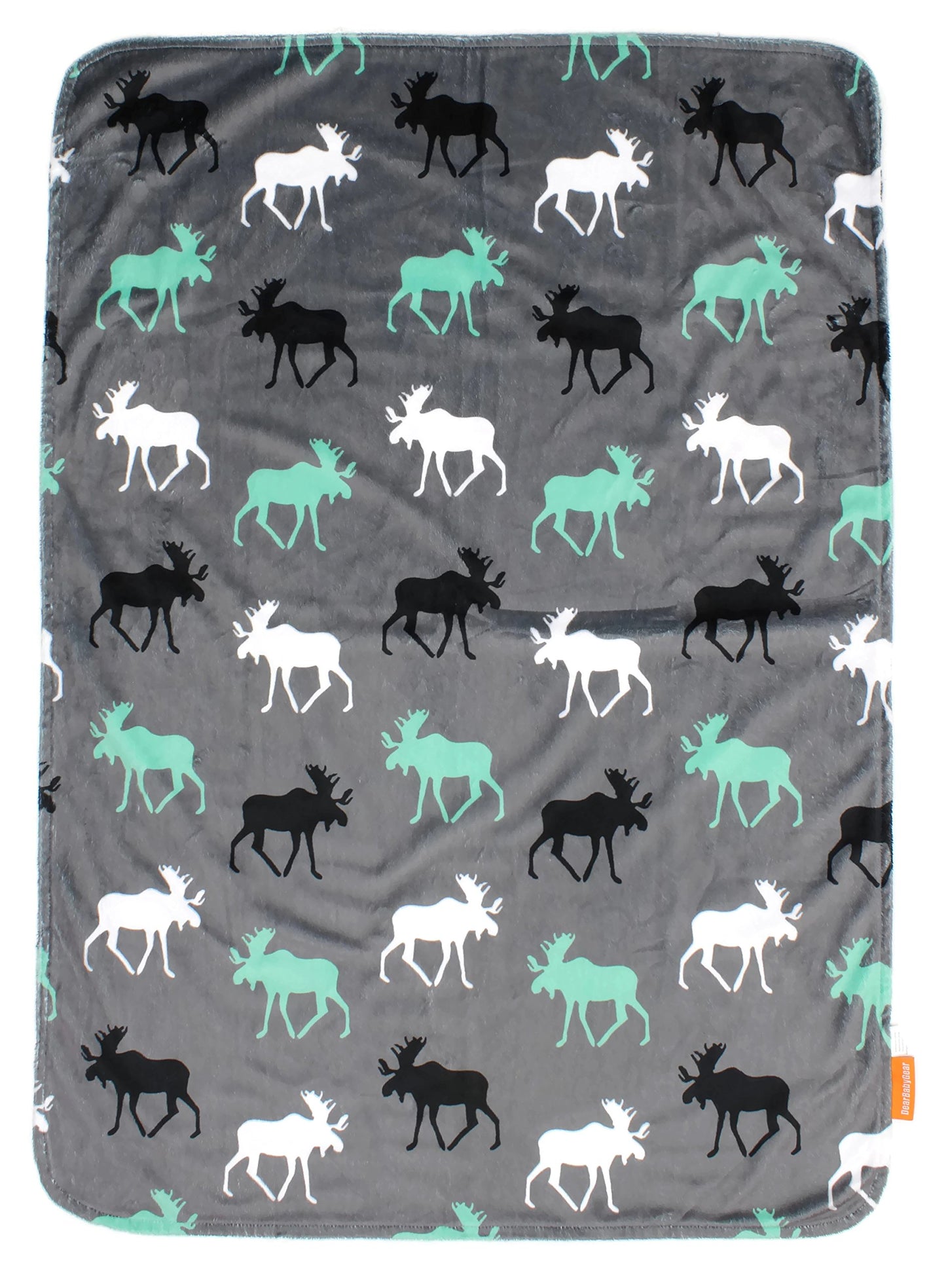 Dear Baby Gear - Reversible Baby Blankets - Soft Nursery Blanket for Newborn - Toddler Blankey - Throw Blanket for Boys & Girls - Infant Blankets - 40x30" (White Gray and Mint, Moose)