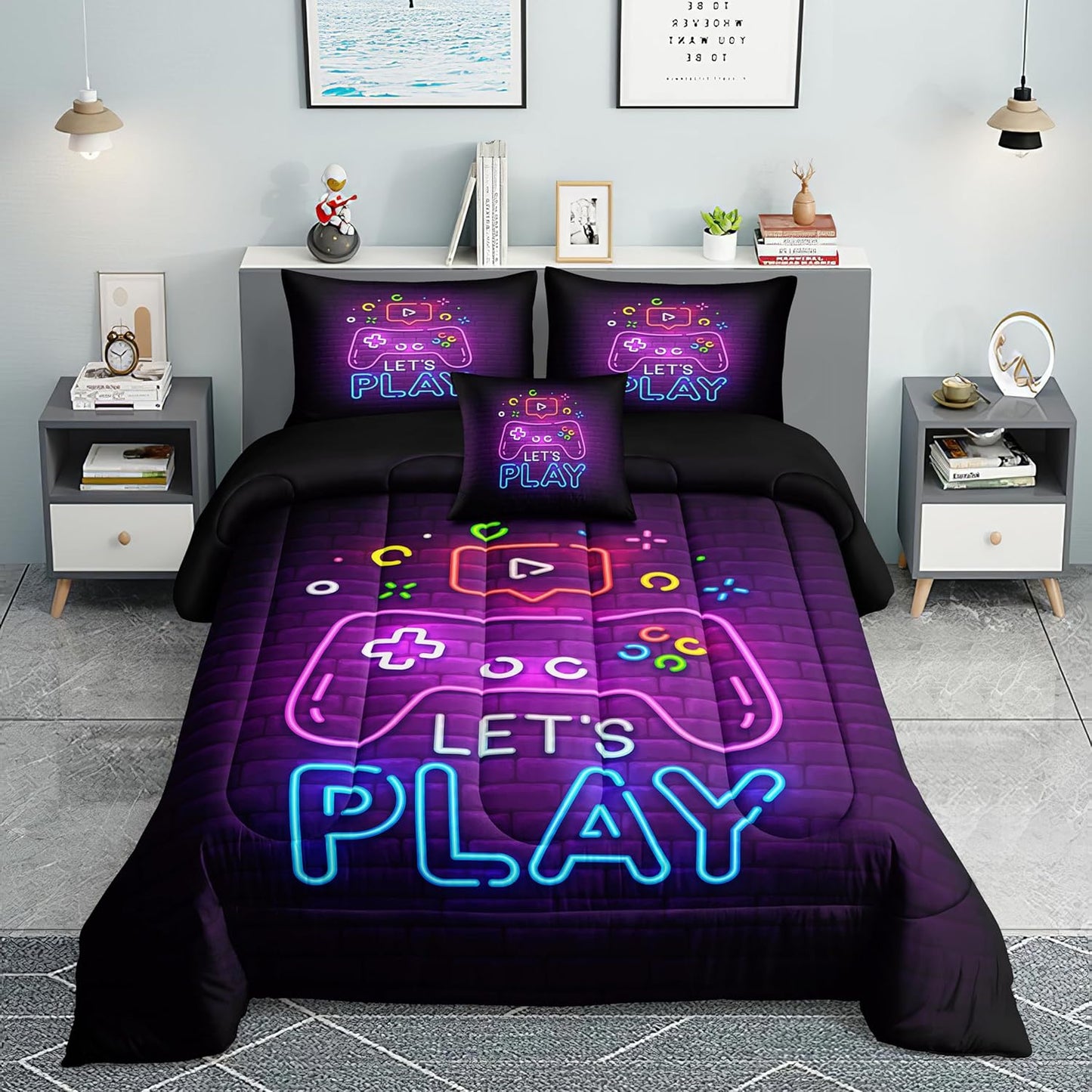 Football Comforter Sets,6 PCS Football Bedding Set,Kids Comforter Sets for Boys,Twin Black and Gold Bed Sets for Boys,Bed in A Bag with Sheets