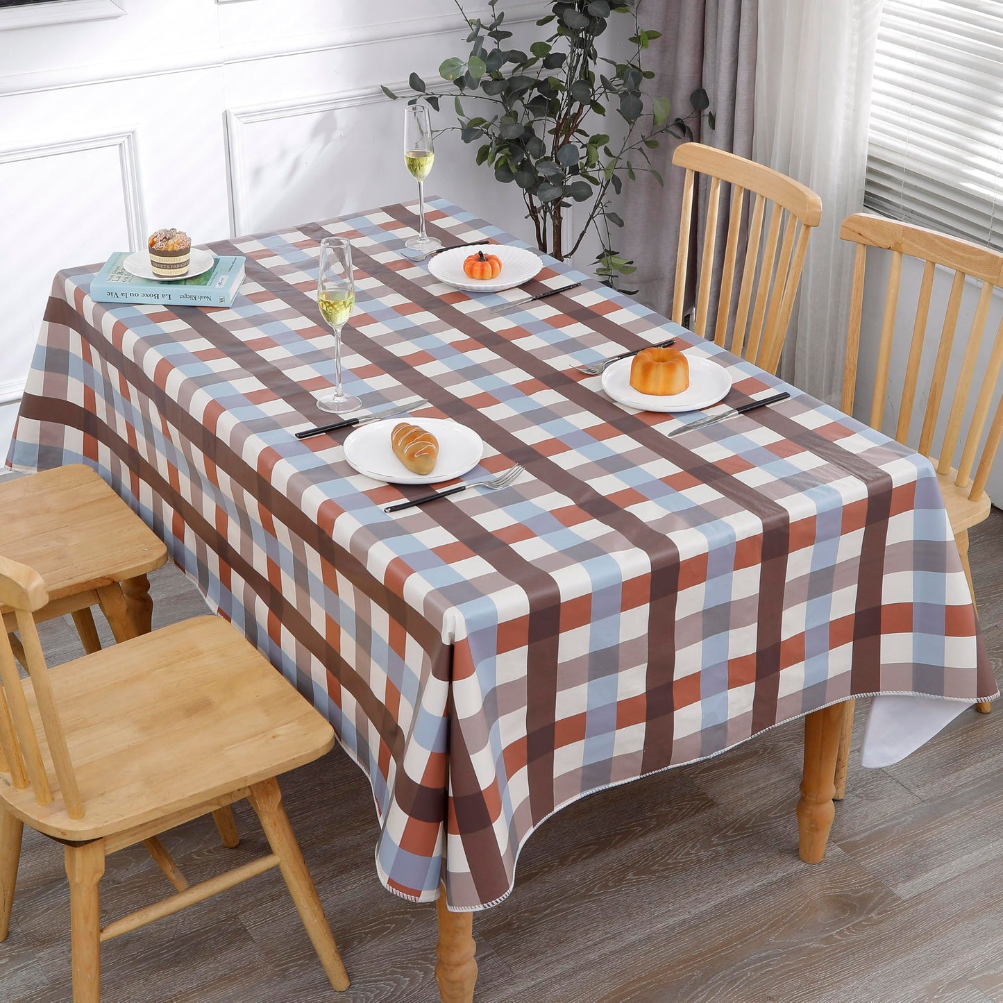 Walrus Heavy Duty Vinyl Tablecloth with Flannel Backing Waterproof Oil-Proof Plastic Table Cloth Stain-Resistant Wipeable Rectangle or Square Table Cover for Indoor and Outdoor (Checkered,60x84 Inch)