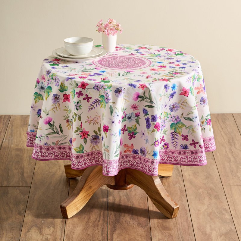 Maison d' Hermine Table Cloth Round Table 100% Cotton 63 Round Inches Tablecloth Reusable Decorative for Dining Kitchen Room Farmhouse Home Gifts for Mothers Day Spring Summer - Chardon