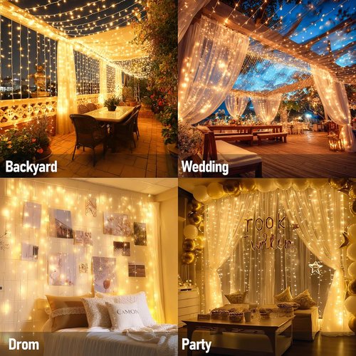 Dazzle Bright 300 LED Curtain Lights - Warm White Fairy Lights for Bedroom & Outdoor Decor