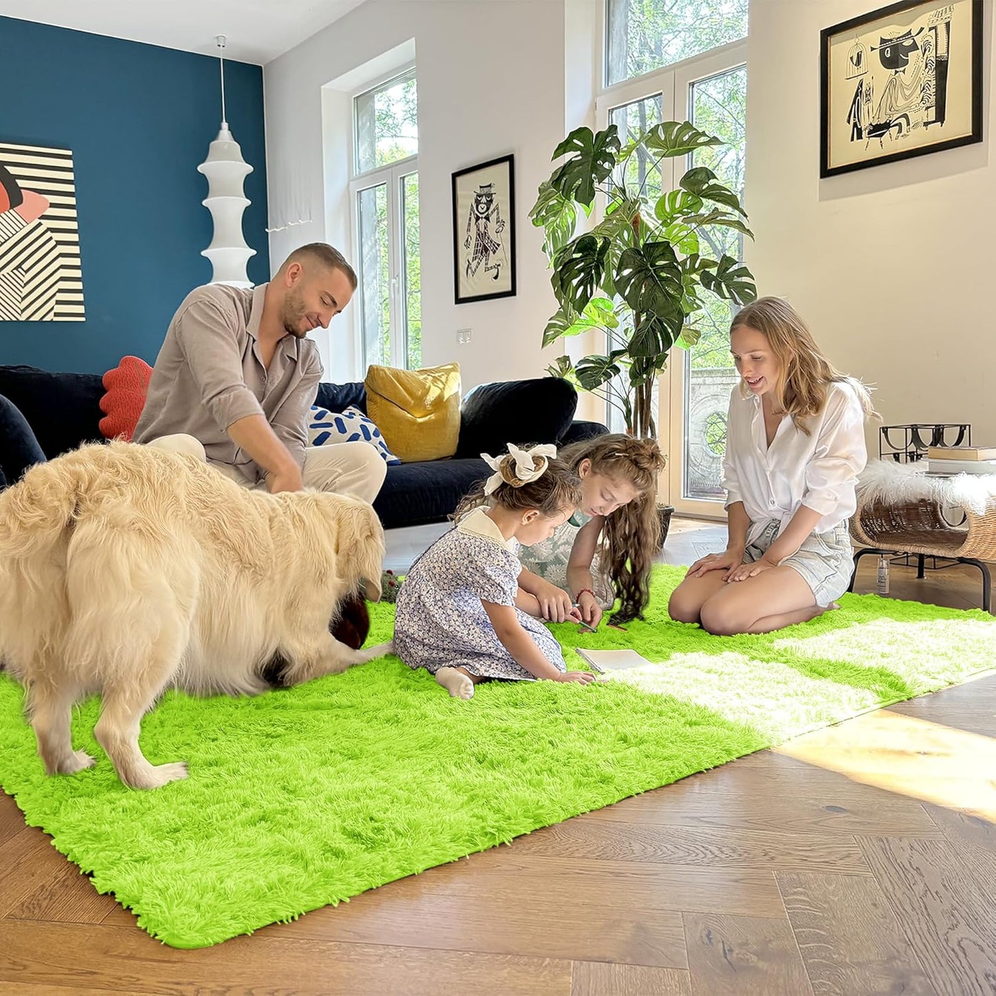 OLANLY 2x6 Machine Washable Runner Rug - Soft Fluffy Shaggy Indoor Carpet for Bedroom & Hallway | Lime Green