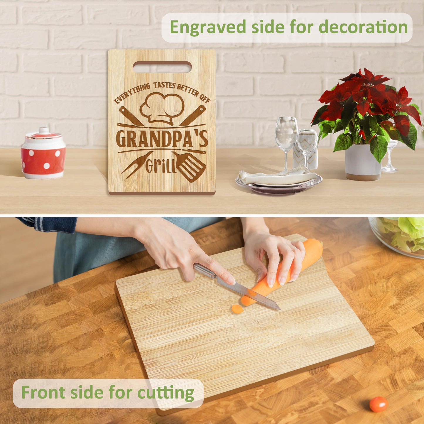 Grandpa Gifts, Christmas Grandpa Gifts from Grandkids, Grandpa Birthday Gift Wooden Cutting Board Utensils Set with Apron, Great Grandpa Grandparents Day Fathers Day Kitchen Gift