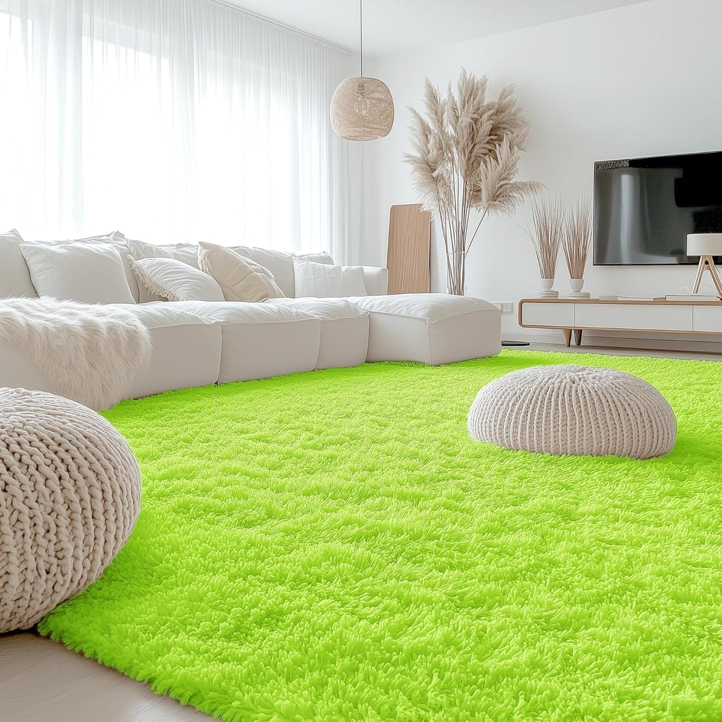 OLANLY Large Area Rug - Soft Fluffy Shaggy Indoor Carpet for Living Room & Bedroom | 9x12, Lime Green