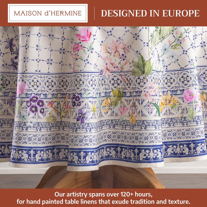 Maison d' Hermine Table Cloth Round Table 100% Cotton 63 Round Inches Tablecloth Reusable Decorative for Dining Kitchen Room Farmhouse Home Gifts for Mothers Day Spring Summer - Faience