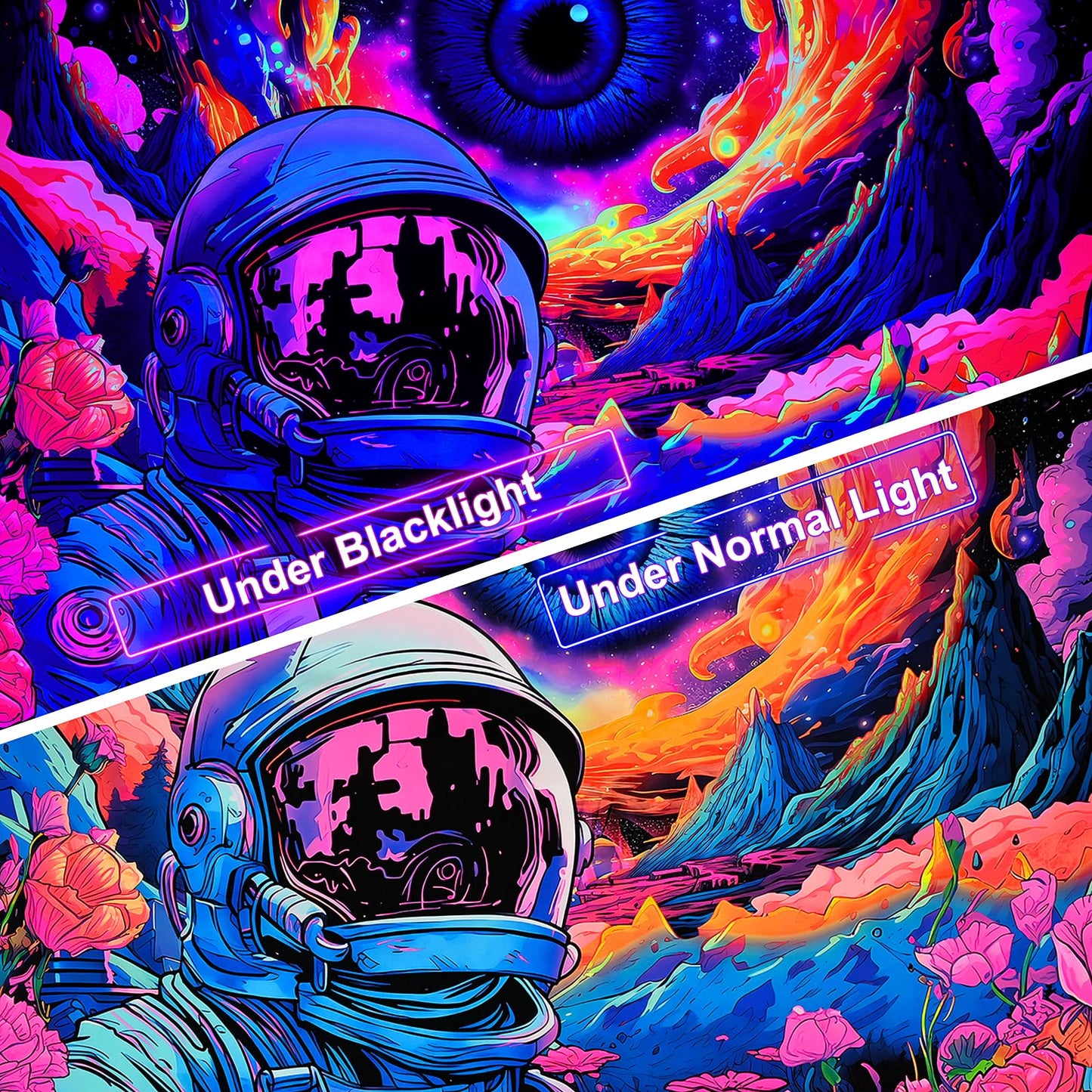 AtawLege Blacklight Astronaut Tapestry Hippie Eyes Tapestry UV Reactive Flowers Plants Tapestry Neon Galaxy Space Wall Hanging for Bedroom (70.9 x 92.5 inches)