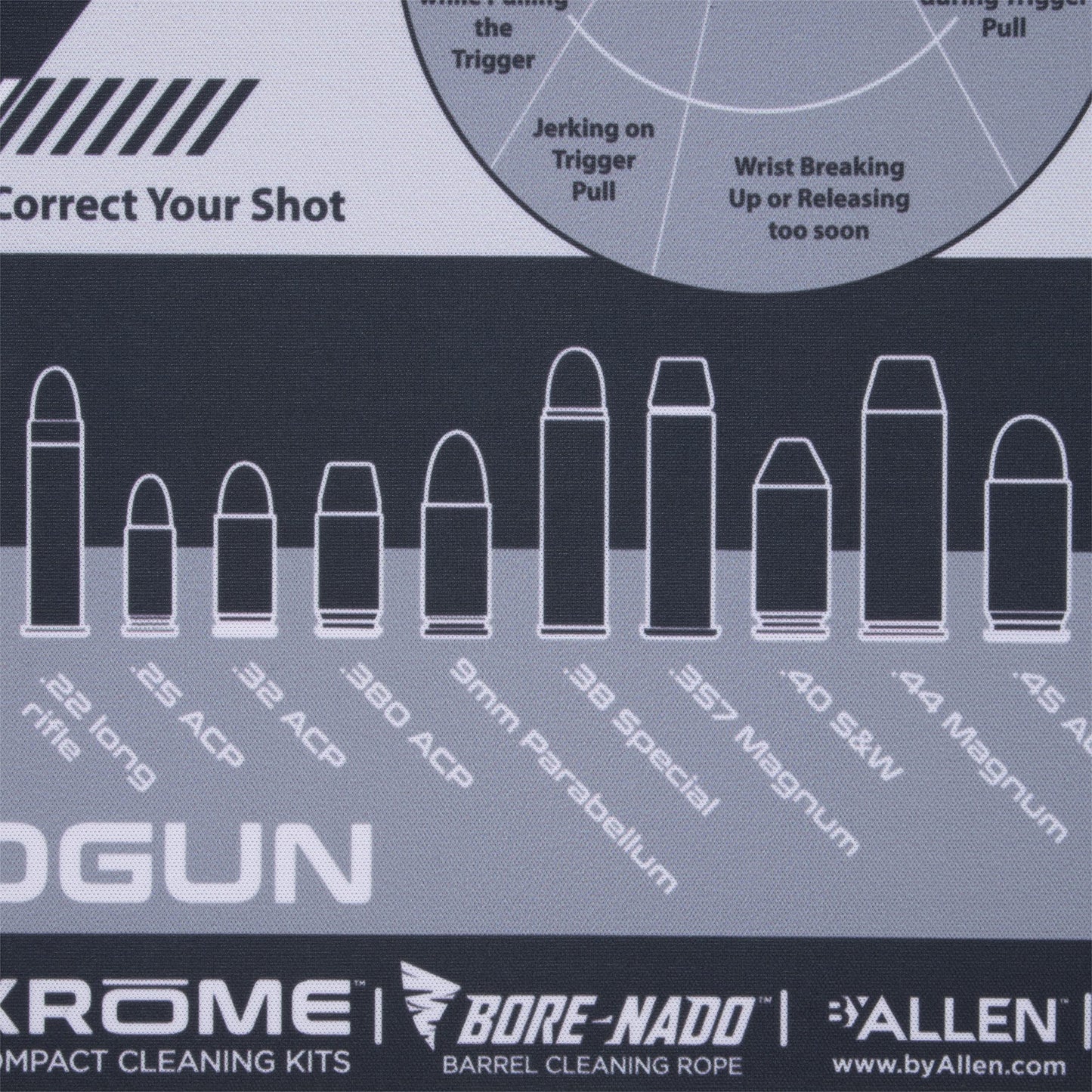 Allen Company Krome Handgun Shooting Range & Cleaning Mat, 16.5" L x 11" W, Black/Gray