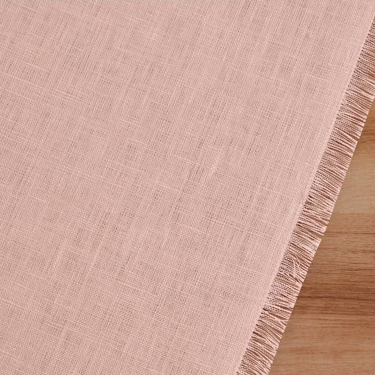 Solino Home Linen Misty Pink Table Runner 72 Inches Long - Fringe, 100% Pure Linen Dining Table Runner 14 x 72 Inch for Summer