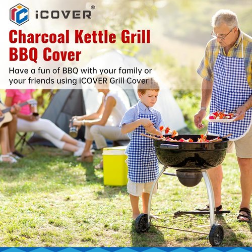 iCOVER Round Grill Cover - Waterproof 29" Dia x 38" H Dome Smoker Cover | UV Resistant BBQ Protection
