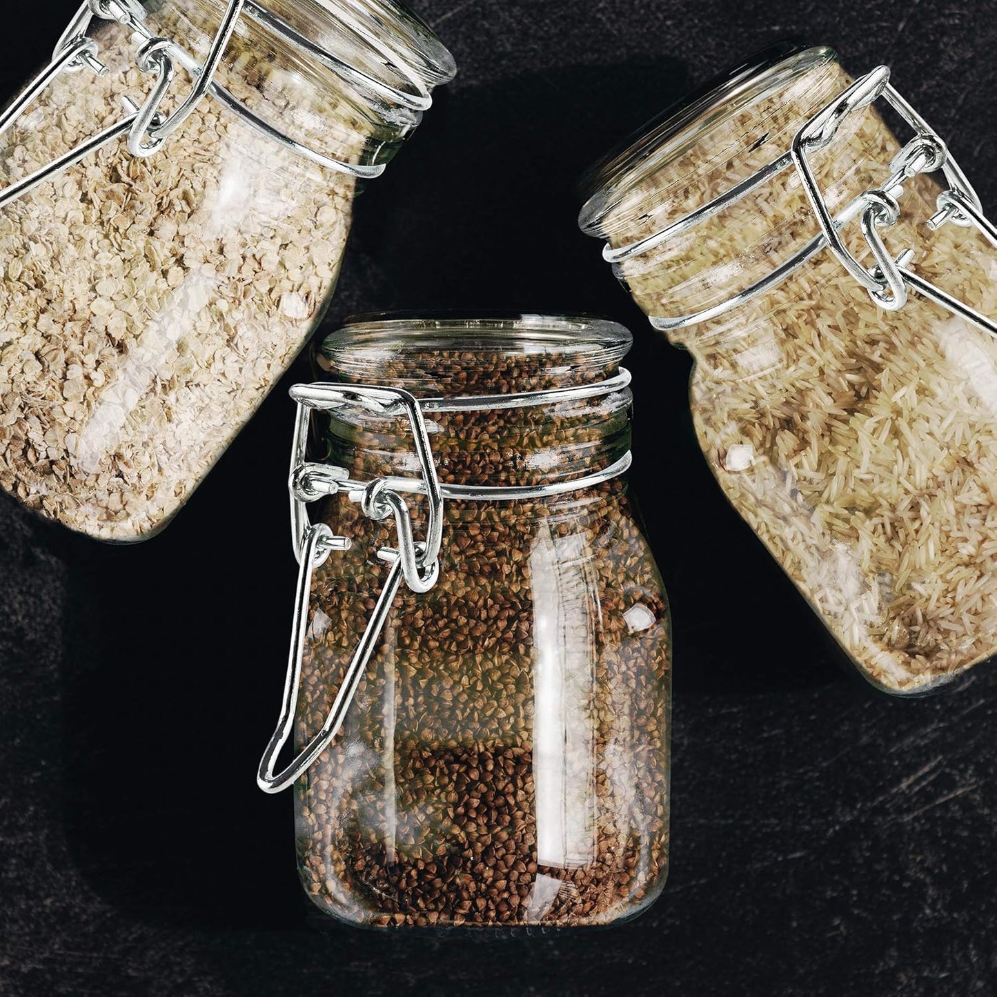 3oz Square Glass Jars with Hinge Lid - 4 Pack for Home, Crafts & Snacks
