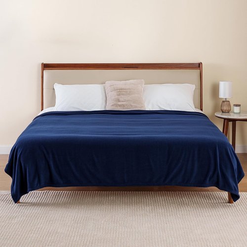 Berkshire Blanket Microfleece Bed Blanket - Lightweight Plush Comfort in Navy | Queen Size 90x90 Inches