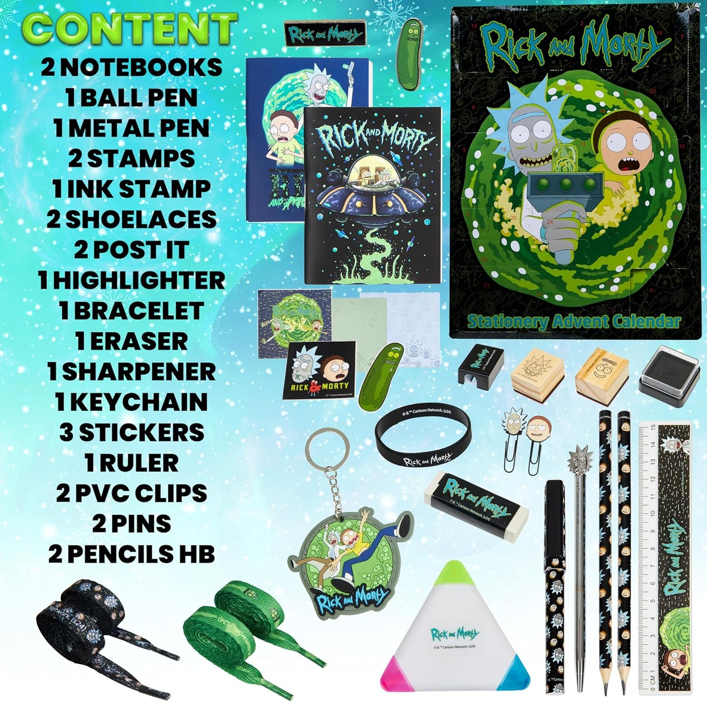Rick and Morty Advent Calendar 2025 - Fun Countdown with 24 Surprises | Keychains & Shoelaces Gifts