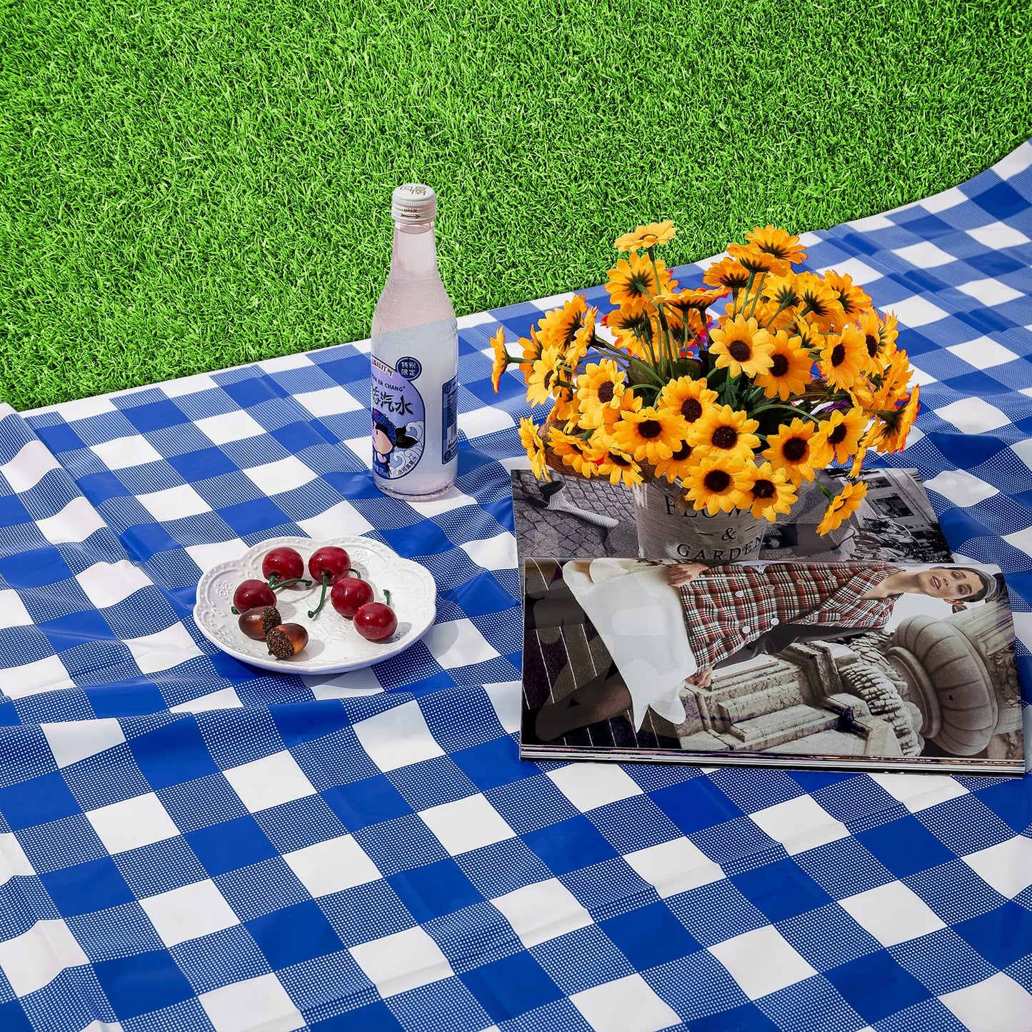 Kesfey 8 Packs Bule and White Checkered Tablecovers 54 x 108 Inches Disposable Party Picnic Table Cloth SpillProof Plastic Gingham Tablecovers for Camping Decoration Party Favors
