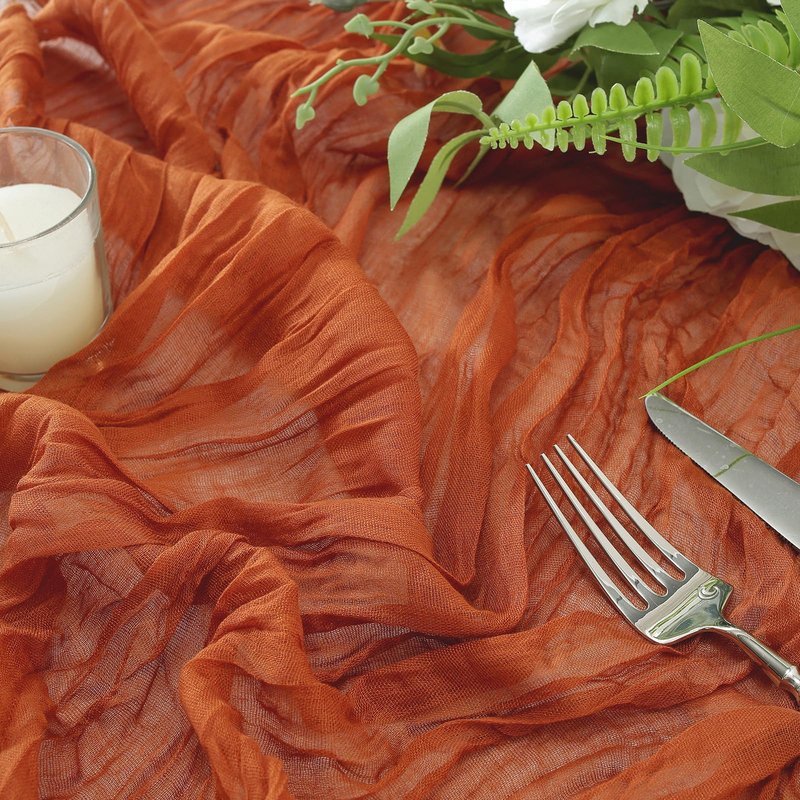 meioro Cheesecloth Table Runner 13.3 FT Terracotta Boho Gauze Cheese Cloth Runner 160 Inches Long Rustic Sheer Table Runners for Christmas Wedding Bridal Baby Shower Birthday Party Decoration