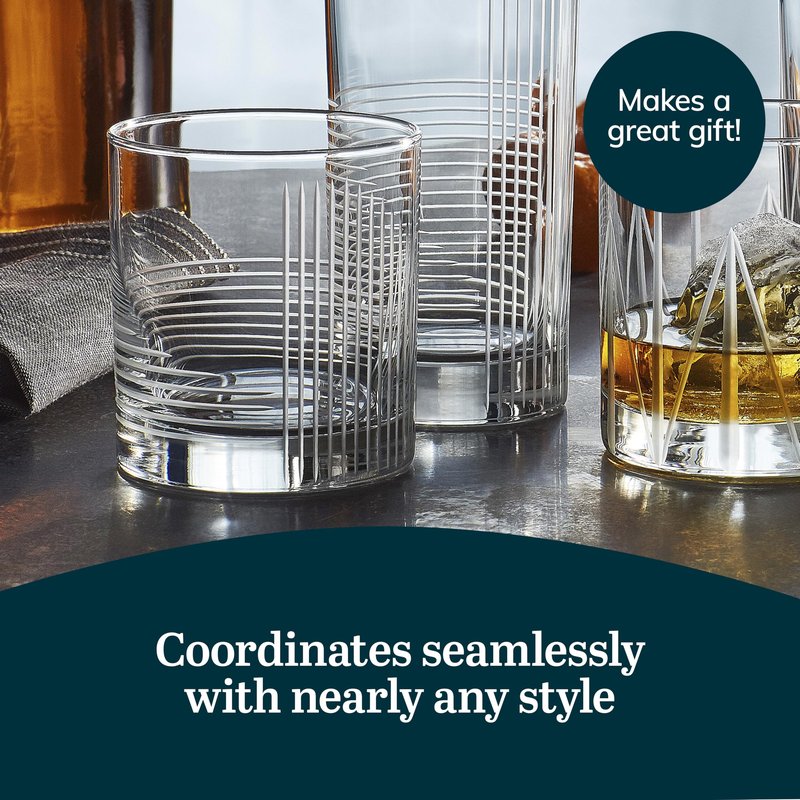 Libbey Cut Cocktails Rocks Glasses Set, Clean, Linear Glassware Drinking Glasses Set of 4, Dishwasher Safe Glasses for Weddings, Birthdays, and More