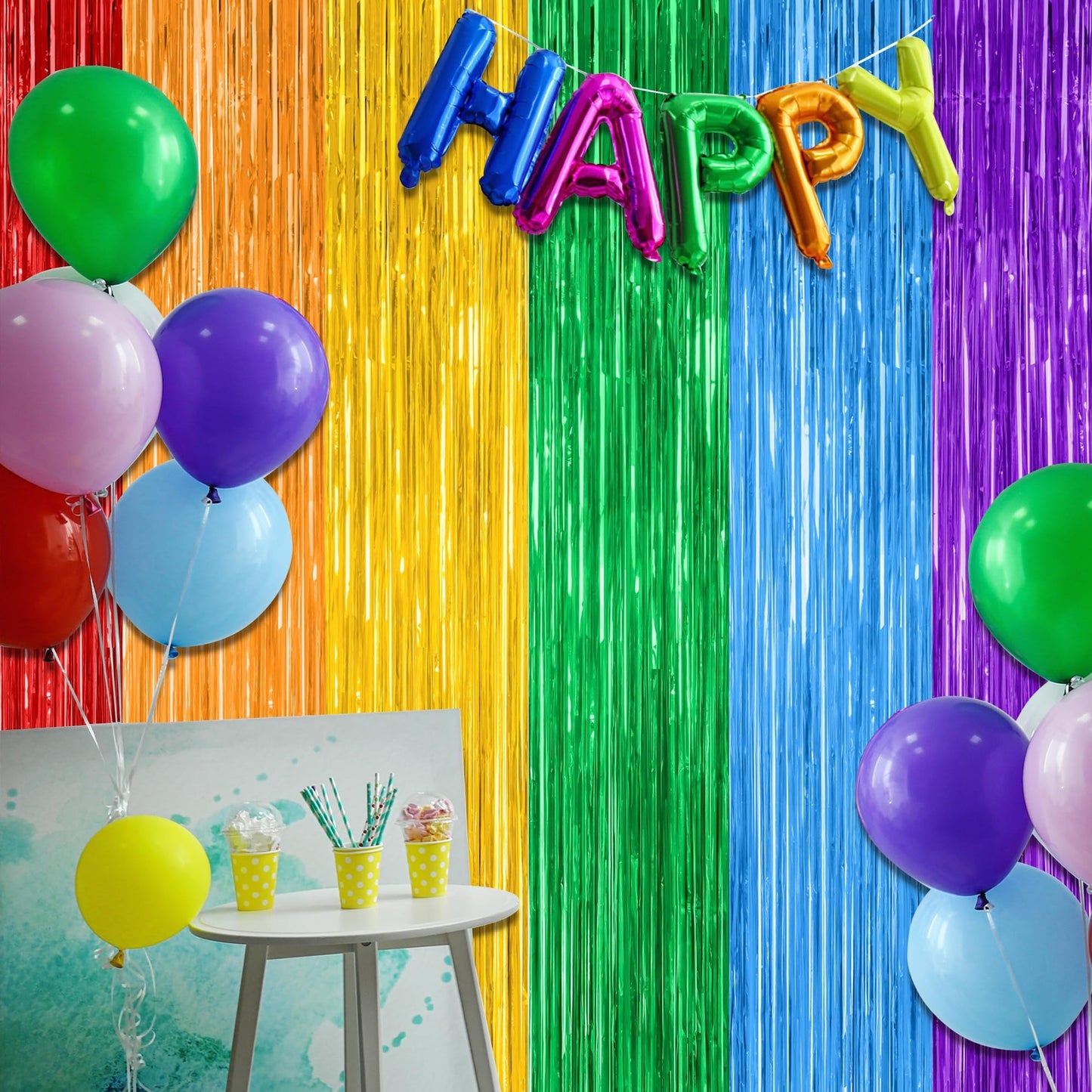 2 Pack Rainbow Backdrop Curtains, 3.28 FT x 7.05 FT Colofull Party Decorations, Metallic Tinsel Backdrop Fringe Curtains Party Streamer, Rainbow Party Supplies for Wedding Birthday Party Engagement