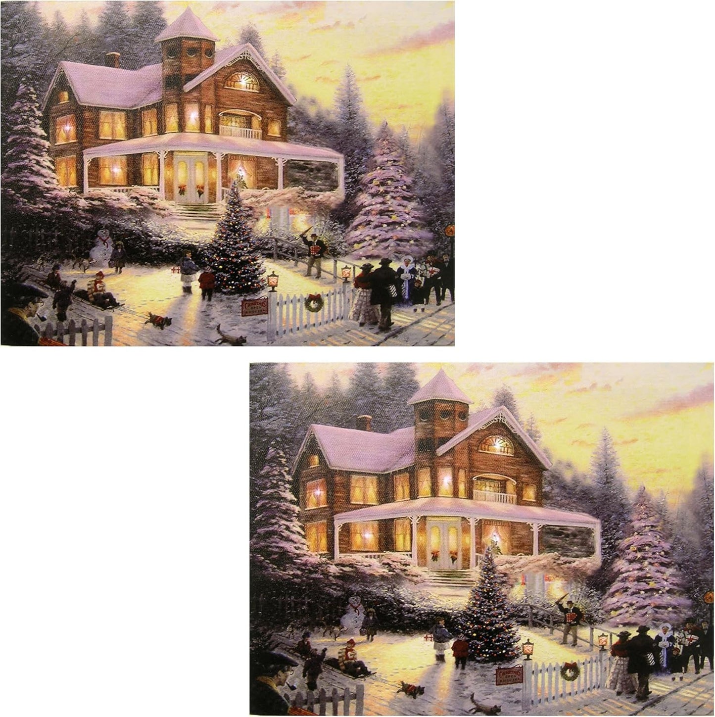 Christmas LED Wall Art - Lighted Canvas Print of Victorian House in Snow - 16x12