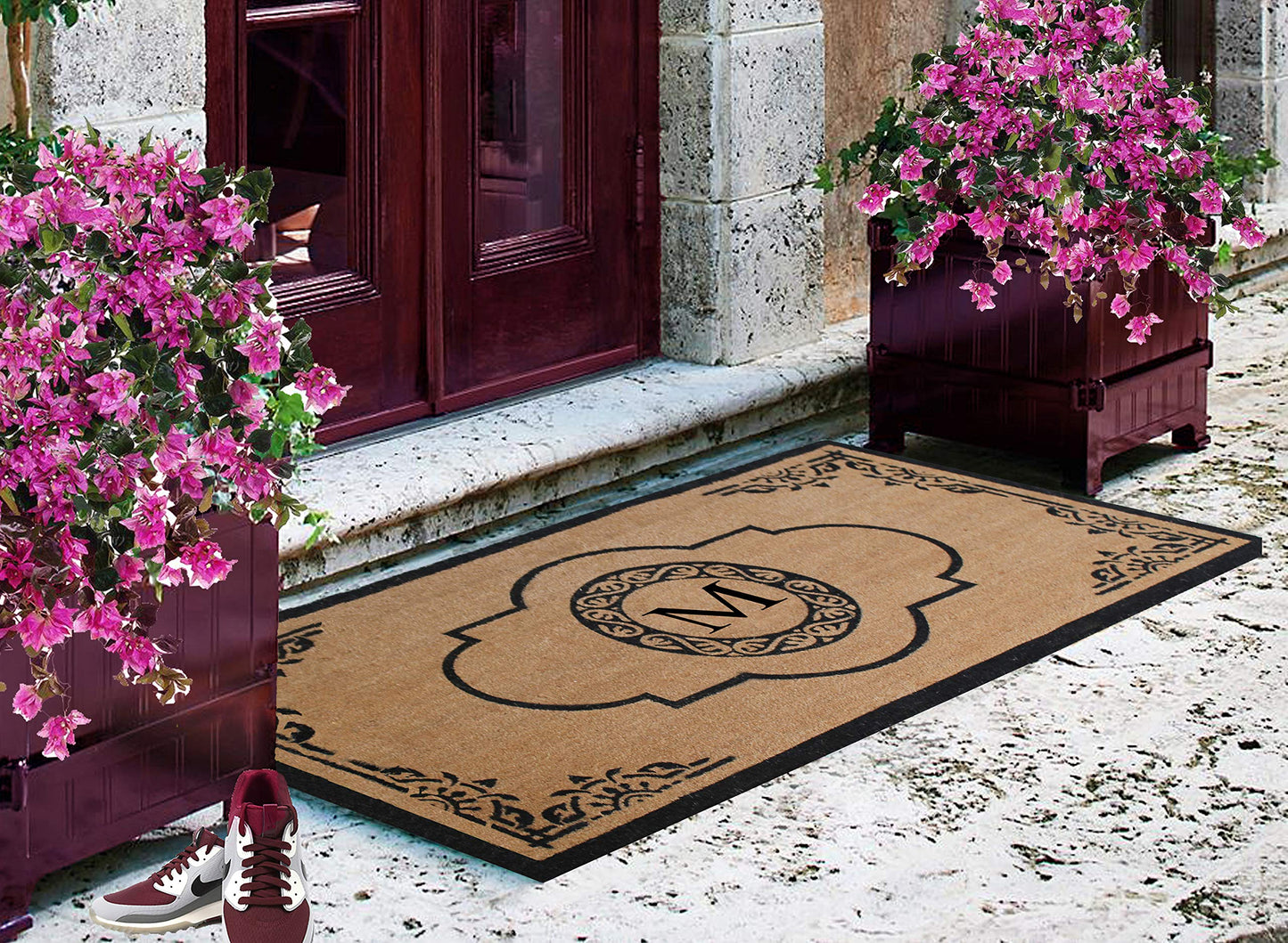 A1HC Natural Coir Monogrammed Door Mat For Front Door, 30x48, Anti-Shed Treated Durable Doormat for door Entrance, Heavy Duty, Thin Profile, Easy to Clean, Long Lasting, Front Door Entry Doormat