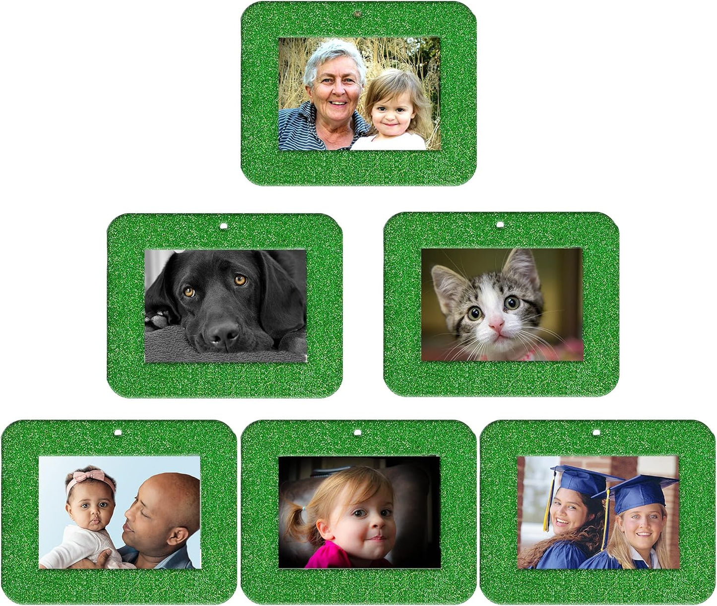 Mini Glitter Photo Christmas Ornaments - Magnetic Easy-Load Frames, Red 6-Pack