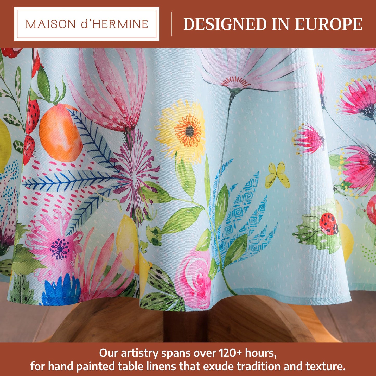 Maison d' Hermine Table Cloth Round Table 100% Cotton 63 Round Inches Tablecloth Reusable Decorative for Dining Kitchen Room Farmhouse Home Gifts for Mothers Day Spring Summer - Jardin D'Ete - Mint