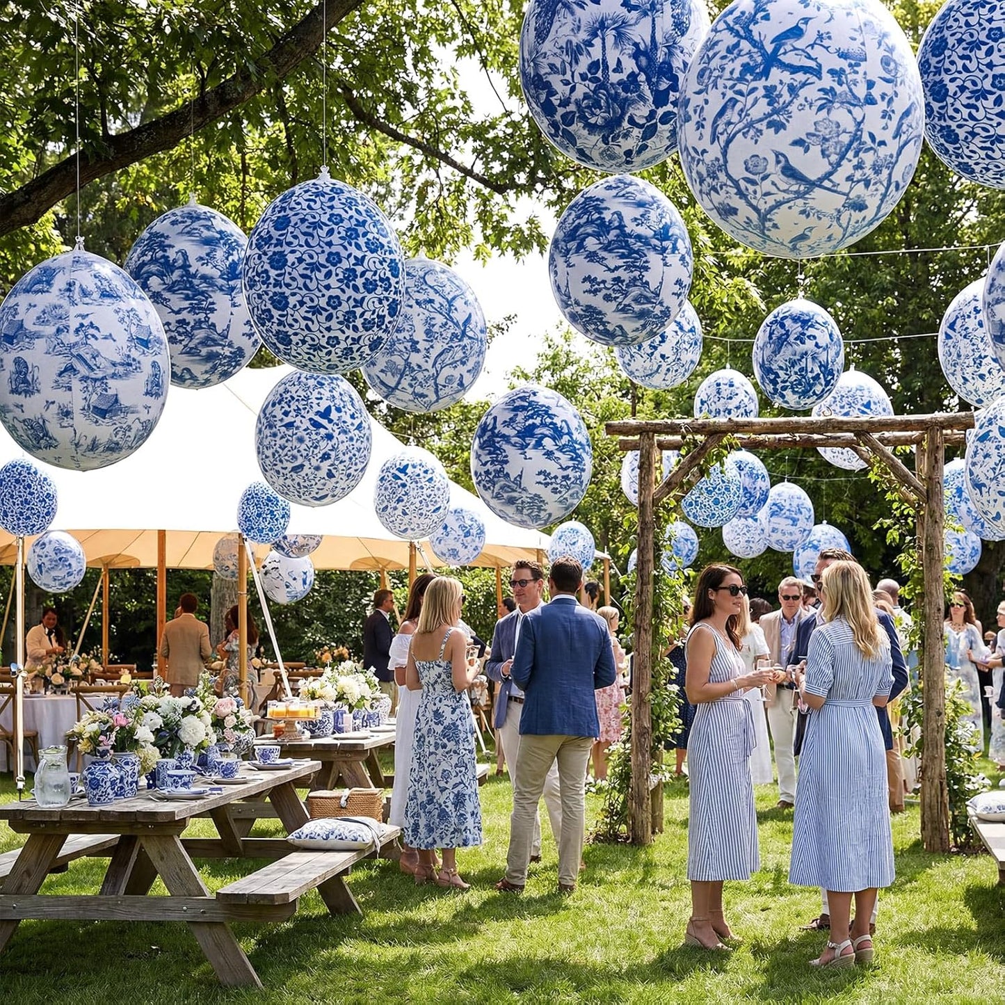 Realspring Inflatable Easter Eggs - 12 Pcs Blue & White Chinoiserie Decor | Large Outdoor Ornaments