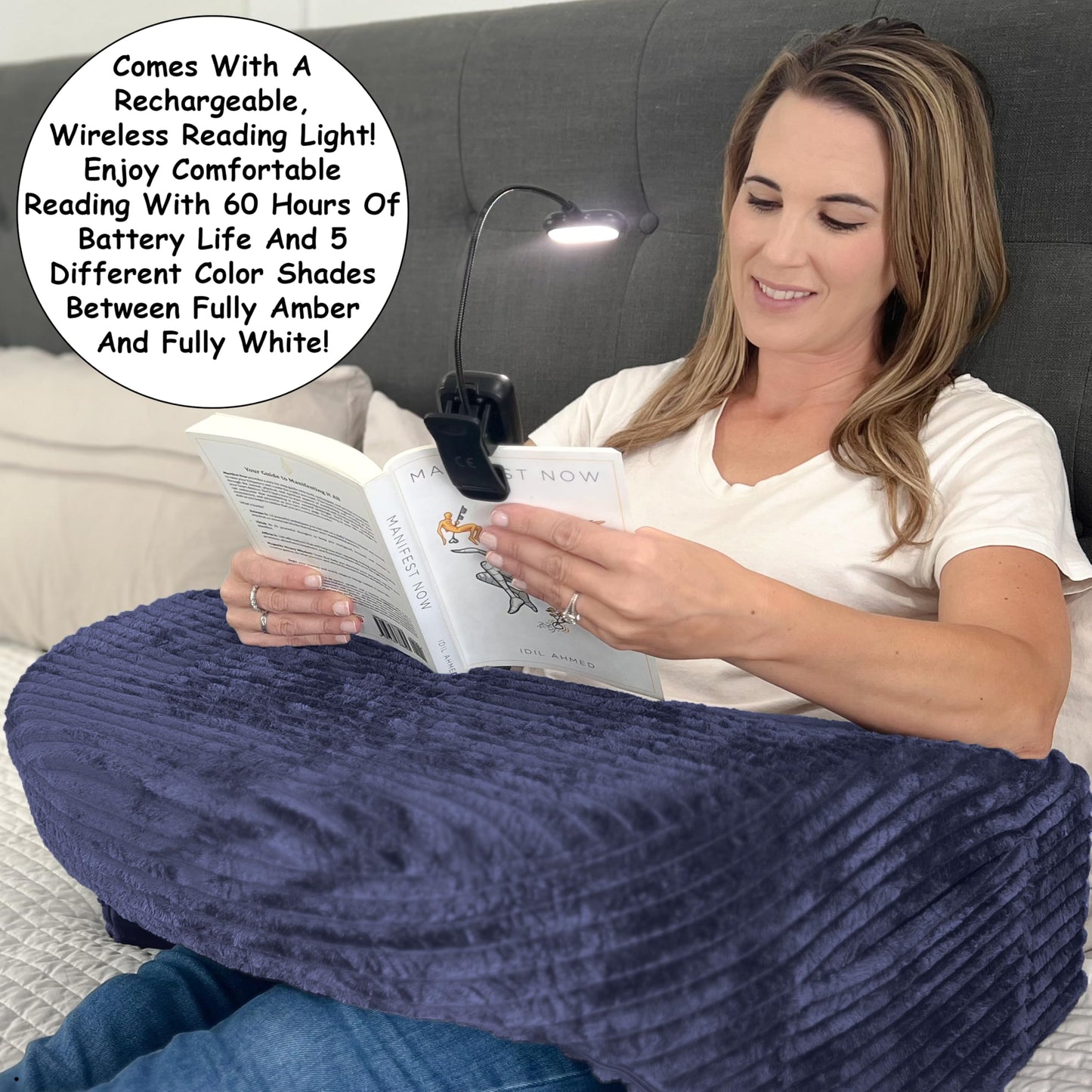 3-in-1 Reading Pillow for Gaming, Extra Large with Reading Light and Wrist Support Pillow, Memory Foam Lap Desk Bed Rest Pillow with Arm Rest, for Working, Playing Steam Deck Switch or Sitting
