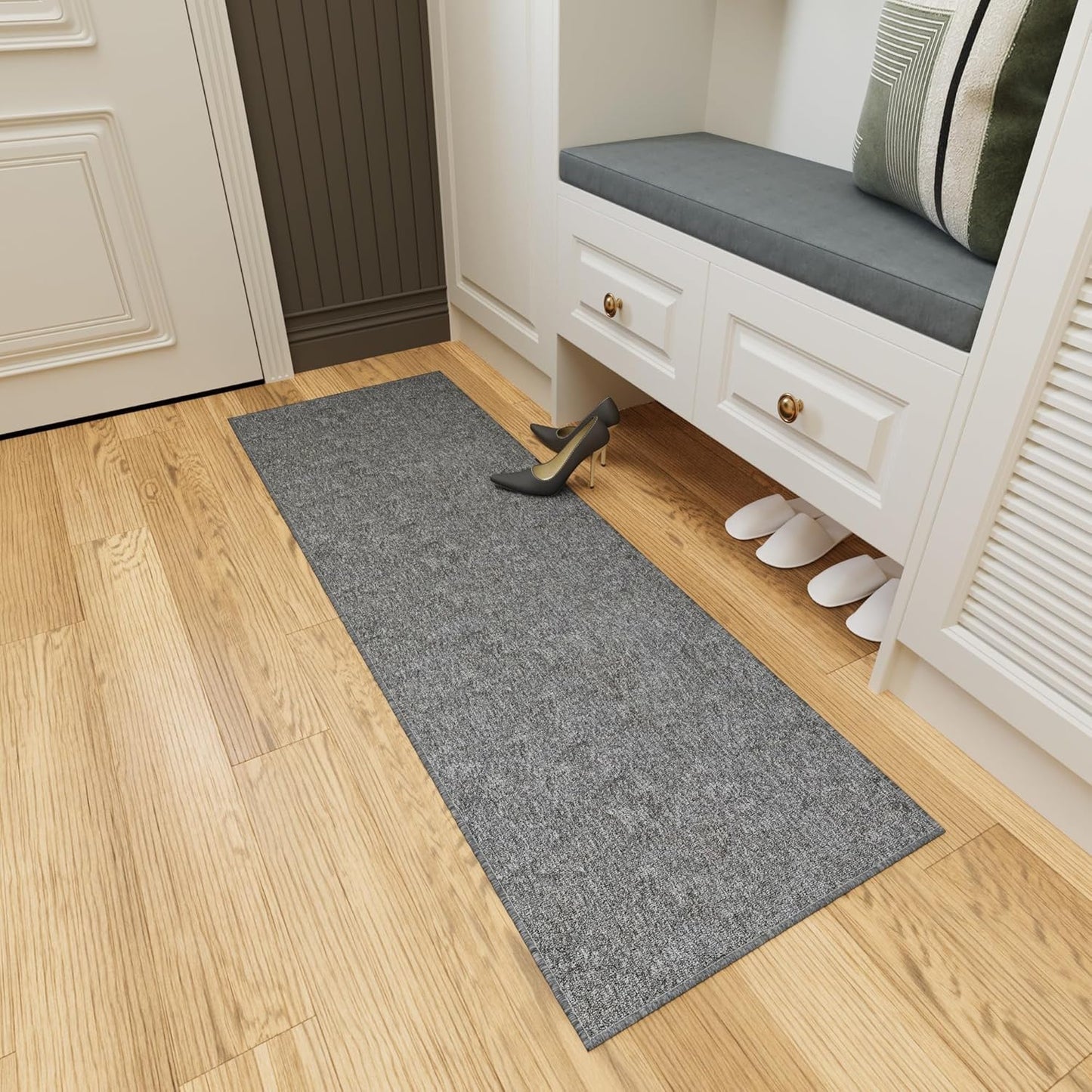 Ottomanson 20" x 59" Ultra-Thin Hallway Runner Rug - Durable Non-Slip Carpet for High-Traffic Areas - Fits Under Doors for Seamless Entry - Ideal for Kitchen, Entryway, Bedroom & Living Room, Gray