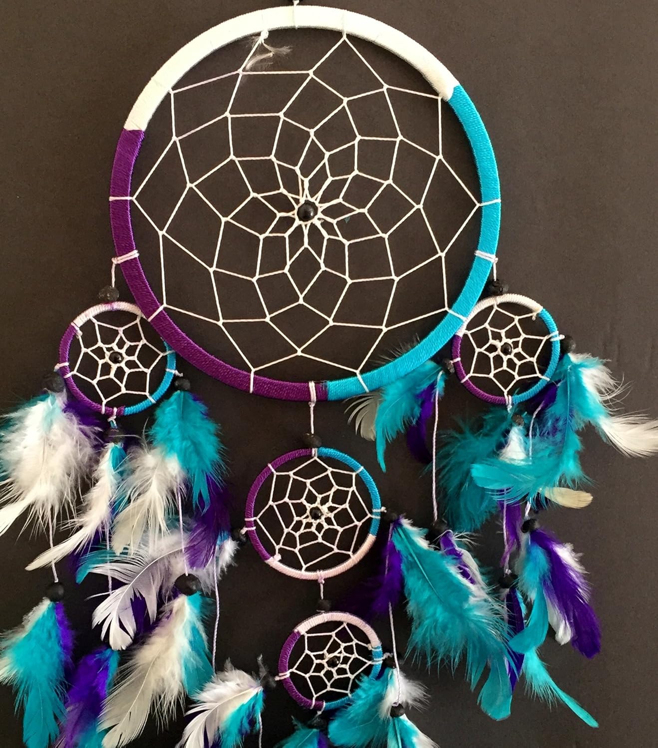 Handmade Rainbow Chakra Dream Catcher - 7" Diameter with Tie Dye Feathers & Beads