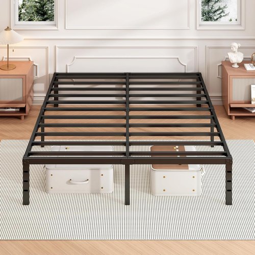 Hafenpo Queen Bed Frame - Sturdy 14-Inch Metal Platform, No Box Spring Needed, Easy Assembly, Black