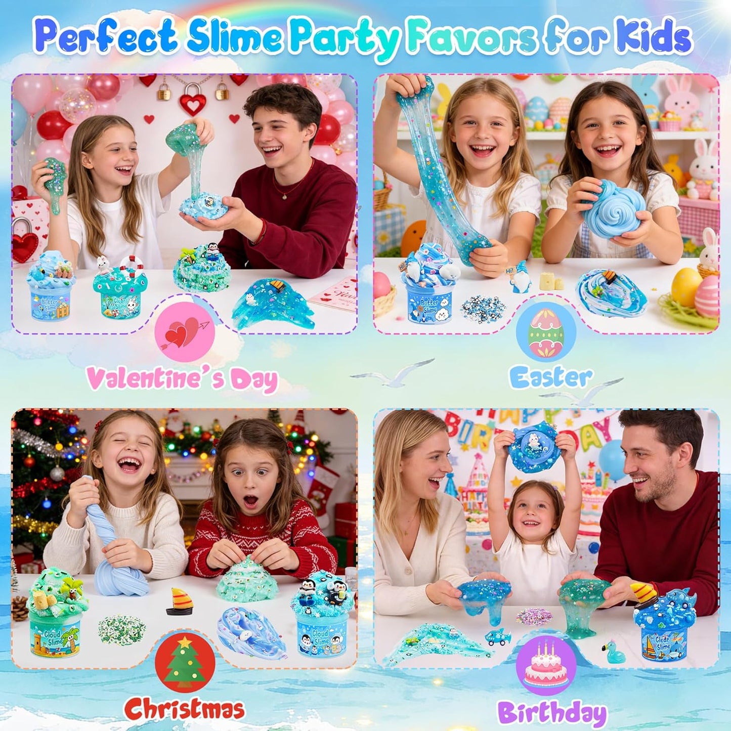 LAWOHO Blue Ocean Slime Kits - 6 Pack Clear Butter Cloud Slime for Kids Ages 8-12 | Perfect Birthday Party Favors