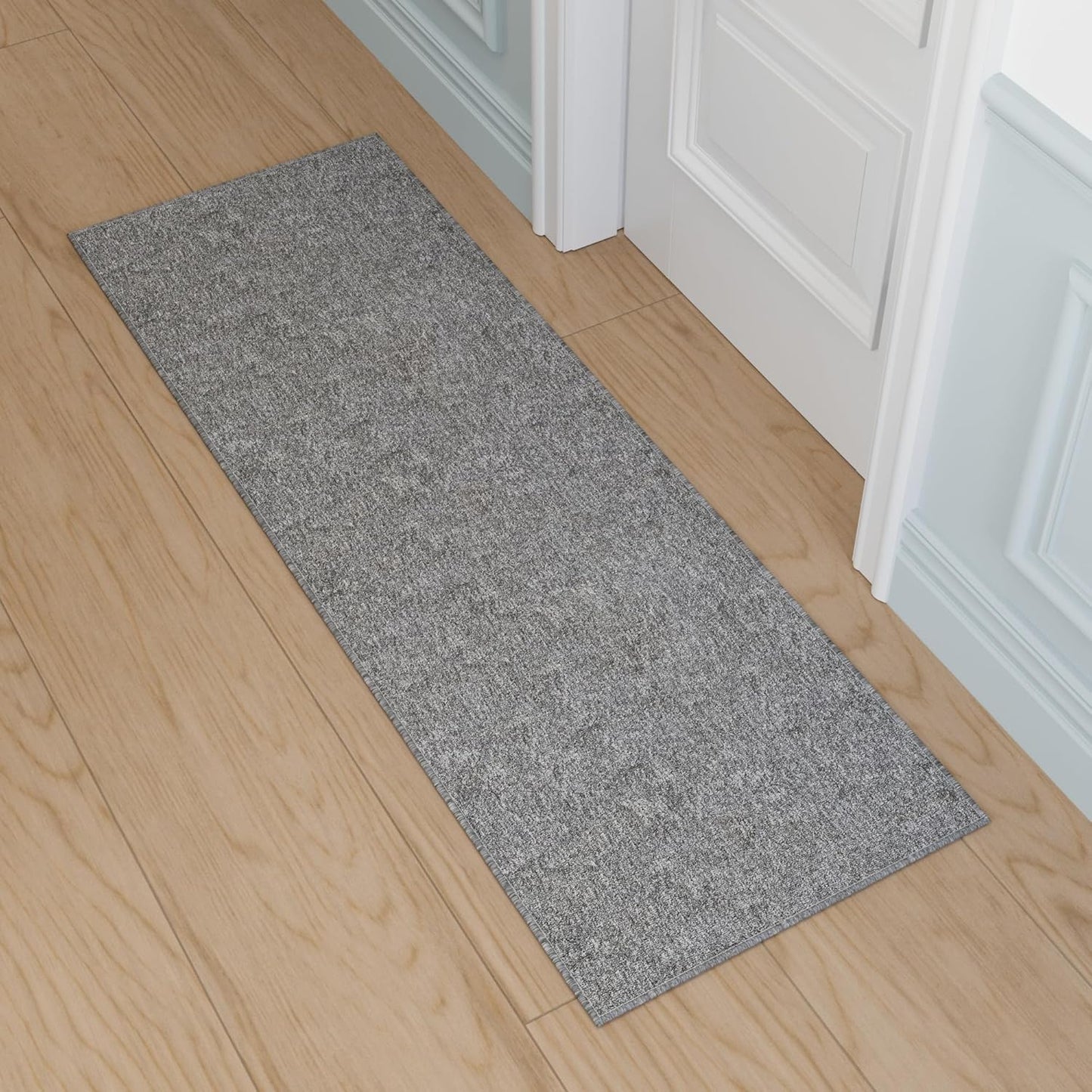 Ottomanson 20" x 59" Ultra-Thin Hallway Runner Rug - Durable Non-Slip Carpet for High-Traffic Areas - Fits Under Doors for Seamless Entry - Ideal for Kitchen, Entryway, Bedroom & Living Room, Gray
