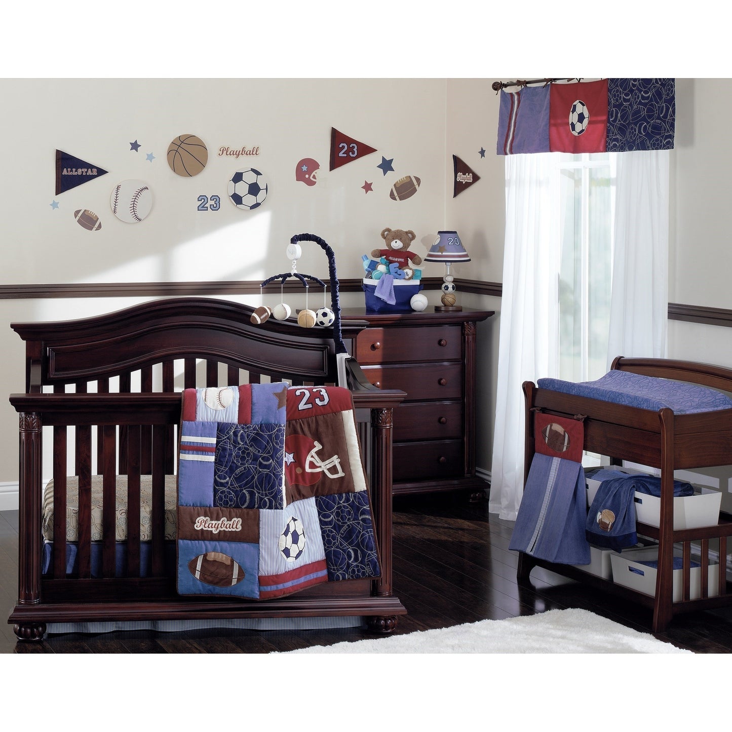 NoJo Play Ball 3-Piece Wood Wall Art, Navy/Red/Indigo/Ivory/Brown