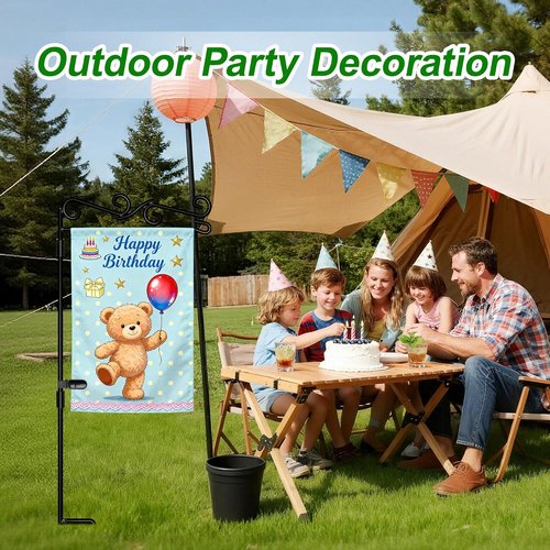 HOOSUN Garden Flag Stand - Premium Black Metal Pole Holder | Weather-Proof, 37.8"H x 15.5"W for Outdoor Use