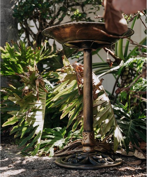 Backyard Expressions Bird Bath - Weather Resistant Bronze Garden Decor - 30 Inch Outdoor Size