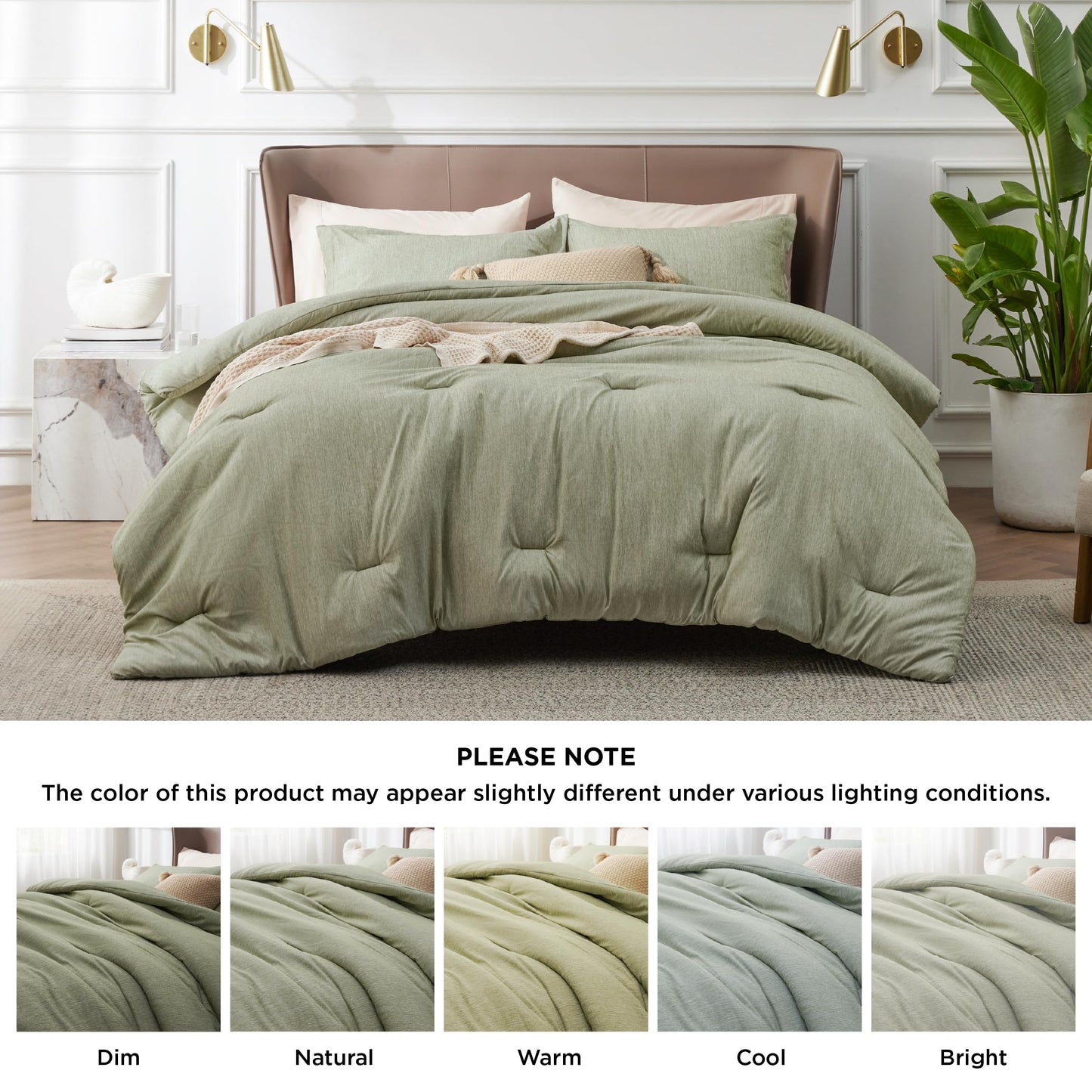 Bedsure Full Comforter Set - Olive Green Comforter Full Size, Soft Bedding for All Seasons, Cationic Dyed Bedding Set, 3 Pieces, 1 Comforter (82"x86") and 2 Pillow Shams (20"x26"+2")