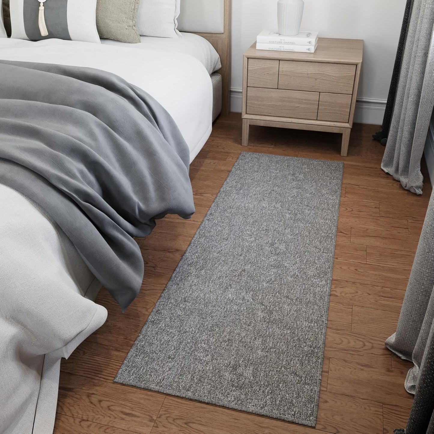 Ottomanson 20" x 59" Ultra-Thin Hallway Runner Rug - Durable Non-Slip Carpet for High-Traffic Areas - Fits Under Doors for Seamless Entry - Ideal for Kitchen, Entryway, Bedroom & Living Room, Gray