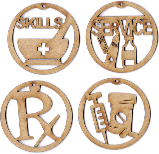 Pharmacist Wooden Christmas Ornaments Set of 4 - Holiday Decorations by EP Laser