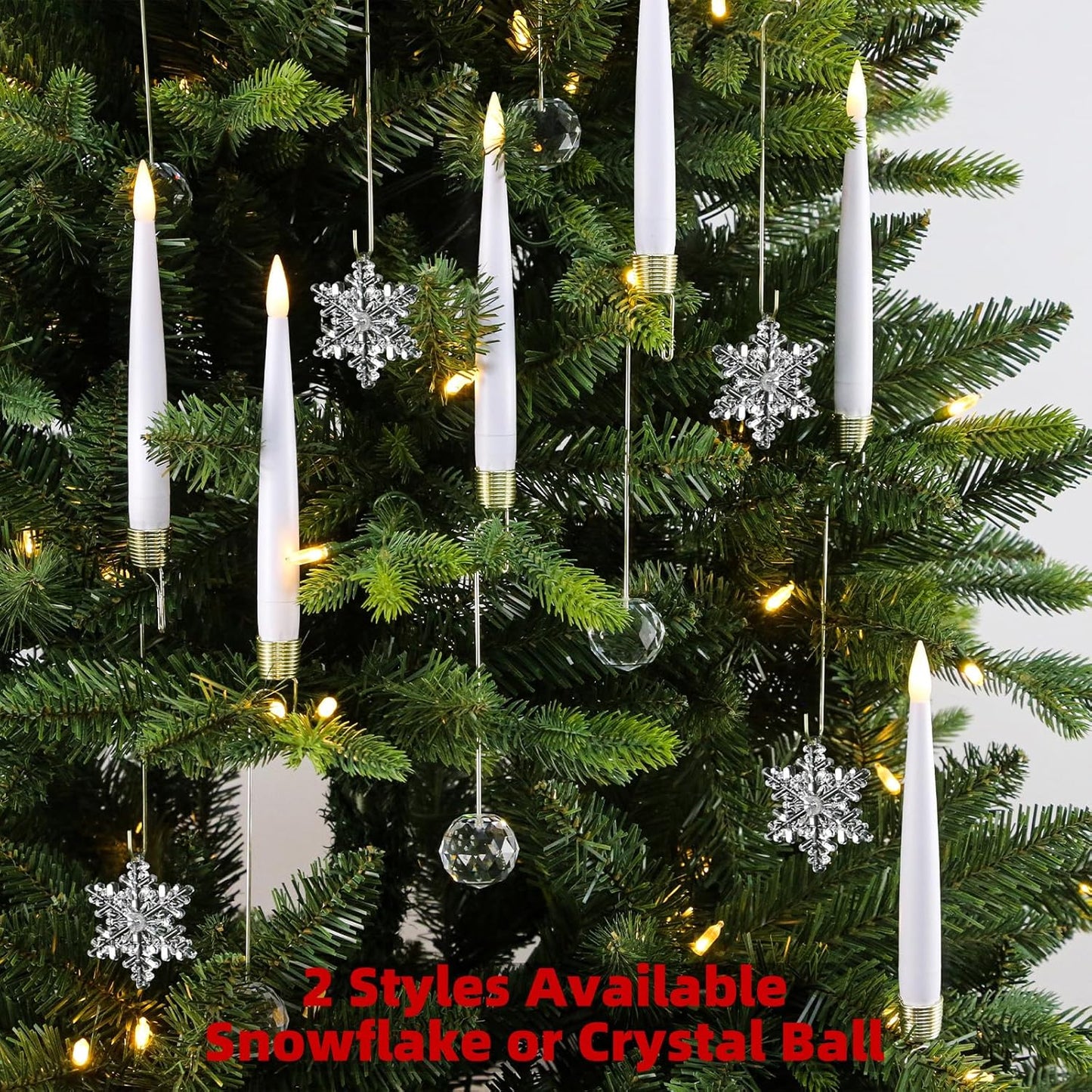 Flameless Christmas Tree Candles - 12 Pack LED Flickering Battery Operated Decor with Magic Wand & Snowflake Design