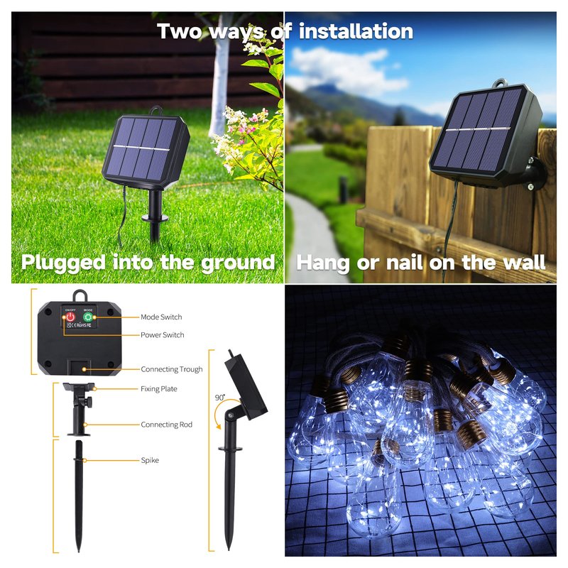 Solar Outdoor String Lights, 20Ft Vintage Rope Hemp Solar Patio Lights, Waterproof White Solar Powered String Lights With 8 Modes 16 Shatterproof Bulbs for Garden Yard Fence Stairs Balcony Café Bistro