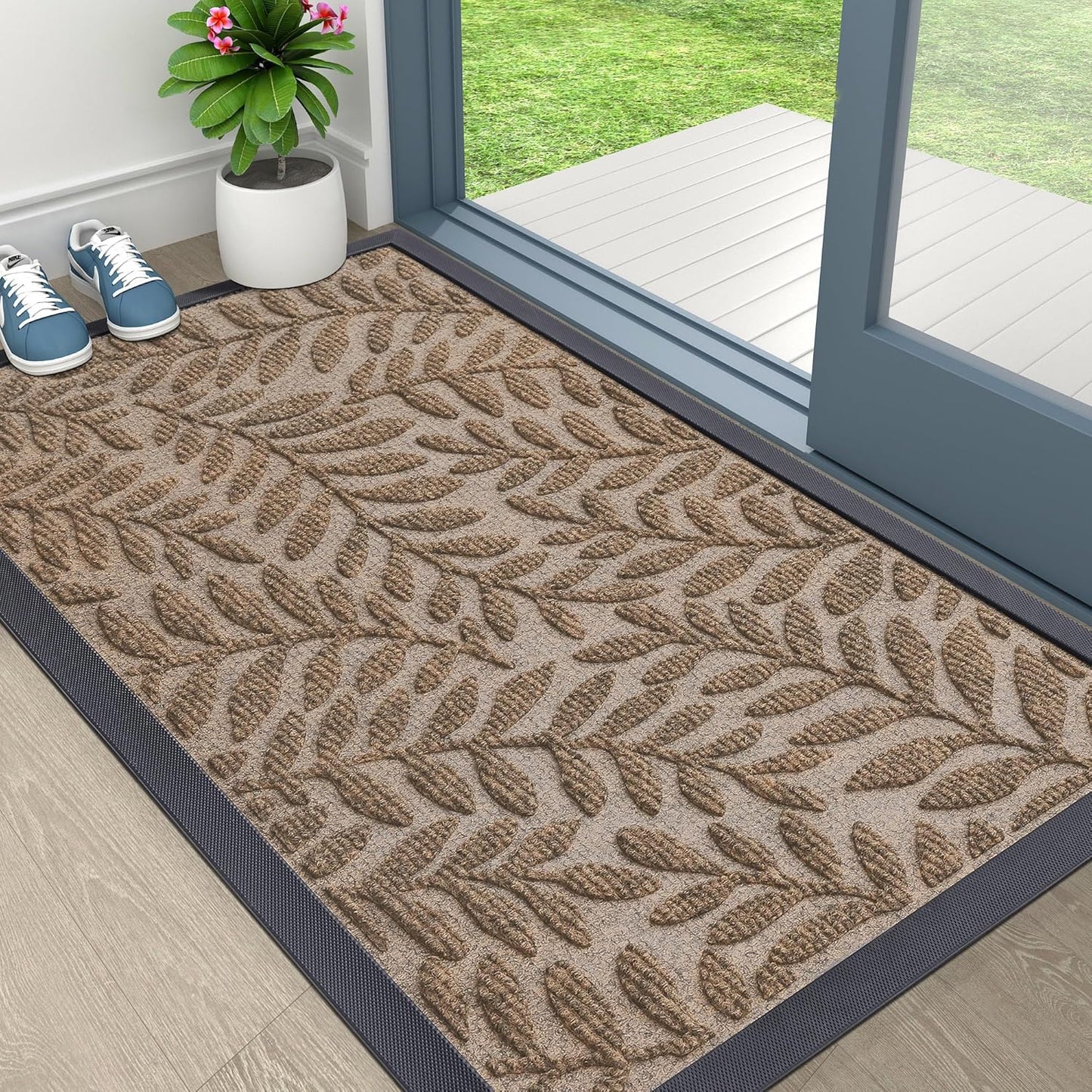 OLANLY Indoor Outdoor Door Mat - Waterproof All-Weather Doormat, Sturdy Natural Rubber, 29.5x17, Light Brown