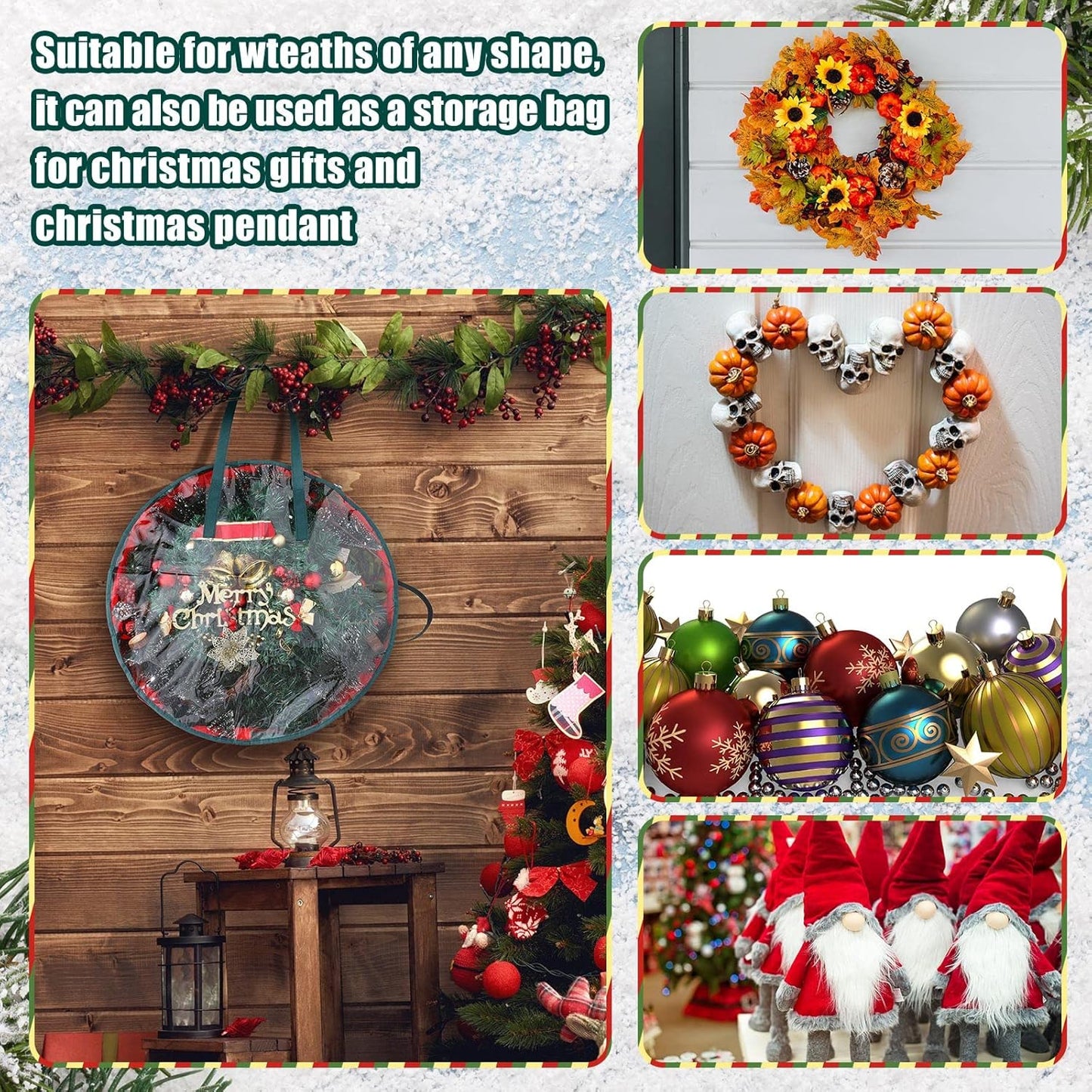 Shappy Wreath Storage Bag - 4 Pcs Clear Window Containers with Handle for Holiday Decor | 24 Inch