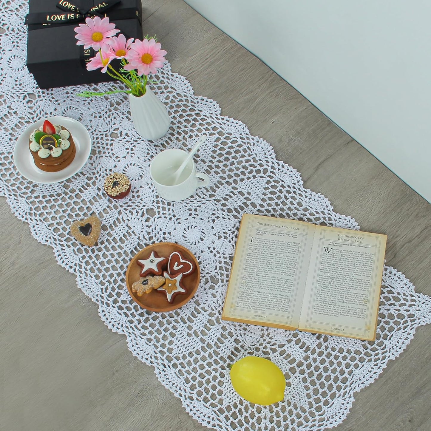 Handmade Crochet Lace Table Runner 15x51 Inch - Elegant White Décor