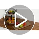 2-Tier Metal Fruit Basket with Wooden Base and Banana Hanger - Kitchen Counter Organizer