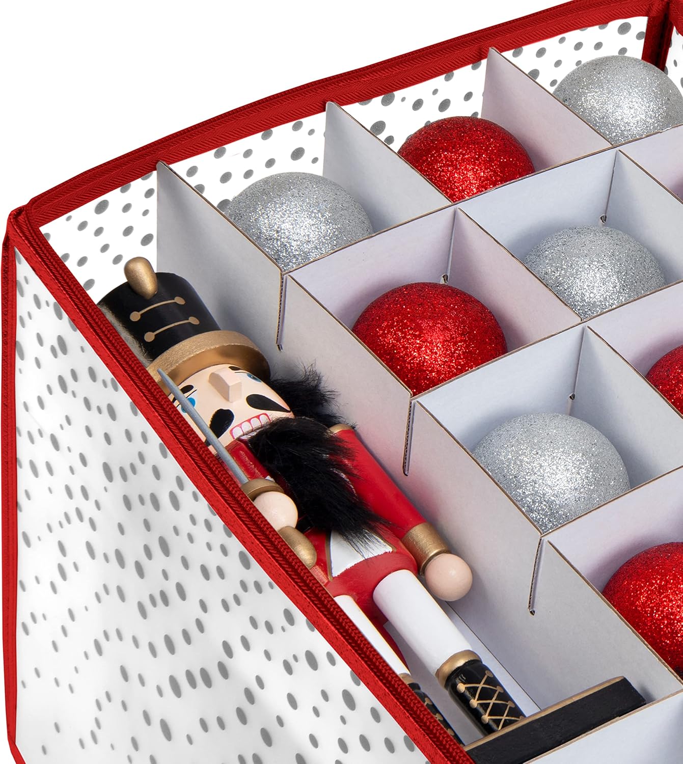 Ornament Storage Organizer for 112 Ornaments | Zipper Closure | Space-Saving Red Design