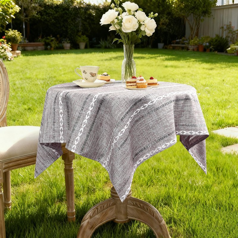 NEWISHER Rustic Farmhouse Embroidered Small Square Tablecloth Jacquard Striped Table Cloth Linen Texture Washable Fabric Side Table Cover Kitchen Dining Home Decoration (Coffee, 36x36 inch)
