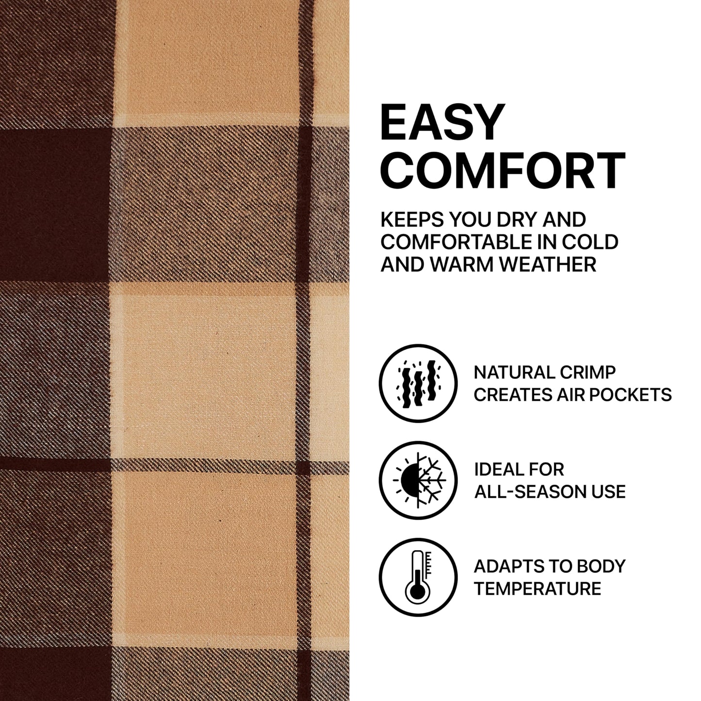 Cozy Blankets - New Zealand Virgin Wool Throw Blanket, Indoor and Outdoor Blankets and Throws, Comfortable Soft Blanket with Fringes and Tartan Pattern, 67 x 79 in, Queen Size, Brown