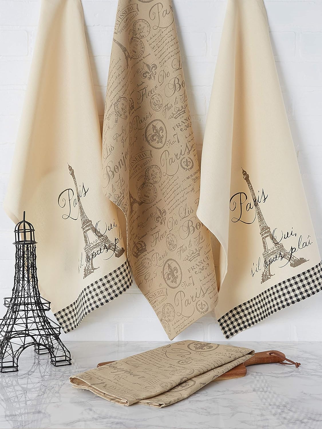 Decorative Cotton French Jacquard Dish Towels Set of 3 - Stylish Kitchen Tea Towels for Cooking & Baking