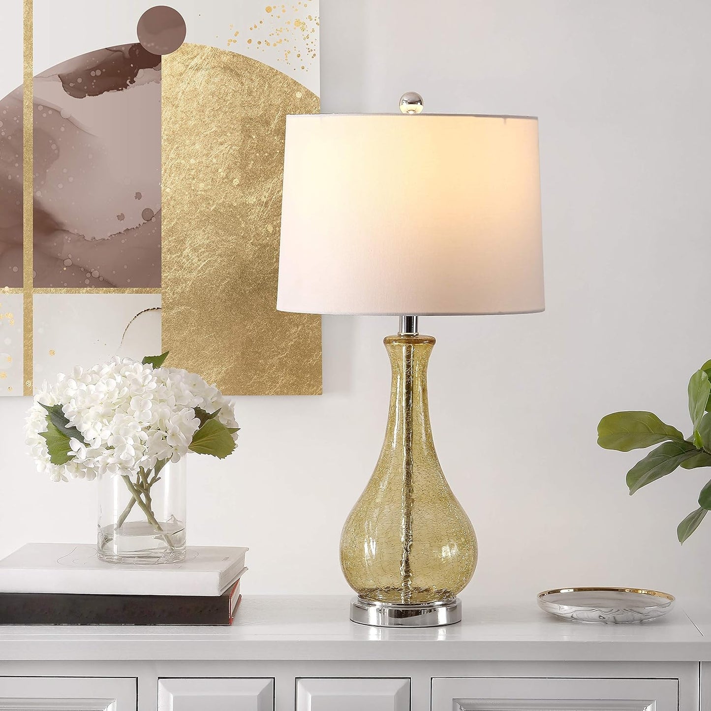 Safavieh Lighting Collection Finnley Light Blush Crackle 28-inch Bedroom Living Room Home Office Desk Nightstand Table Lamp (LED Bulb Included)